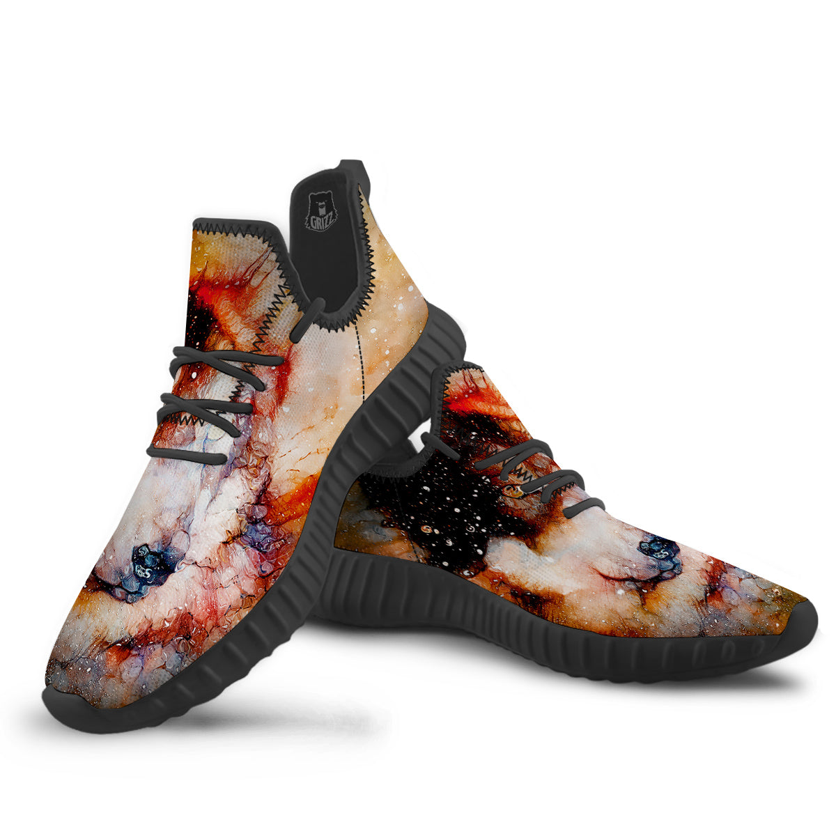 Portrait Cosmic Wolf Print Black Walking Shoes-grizzshop