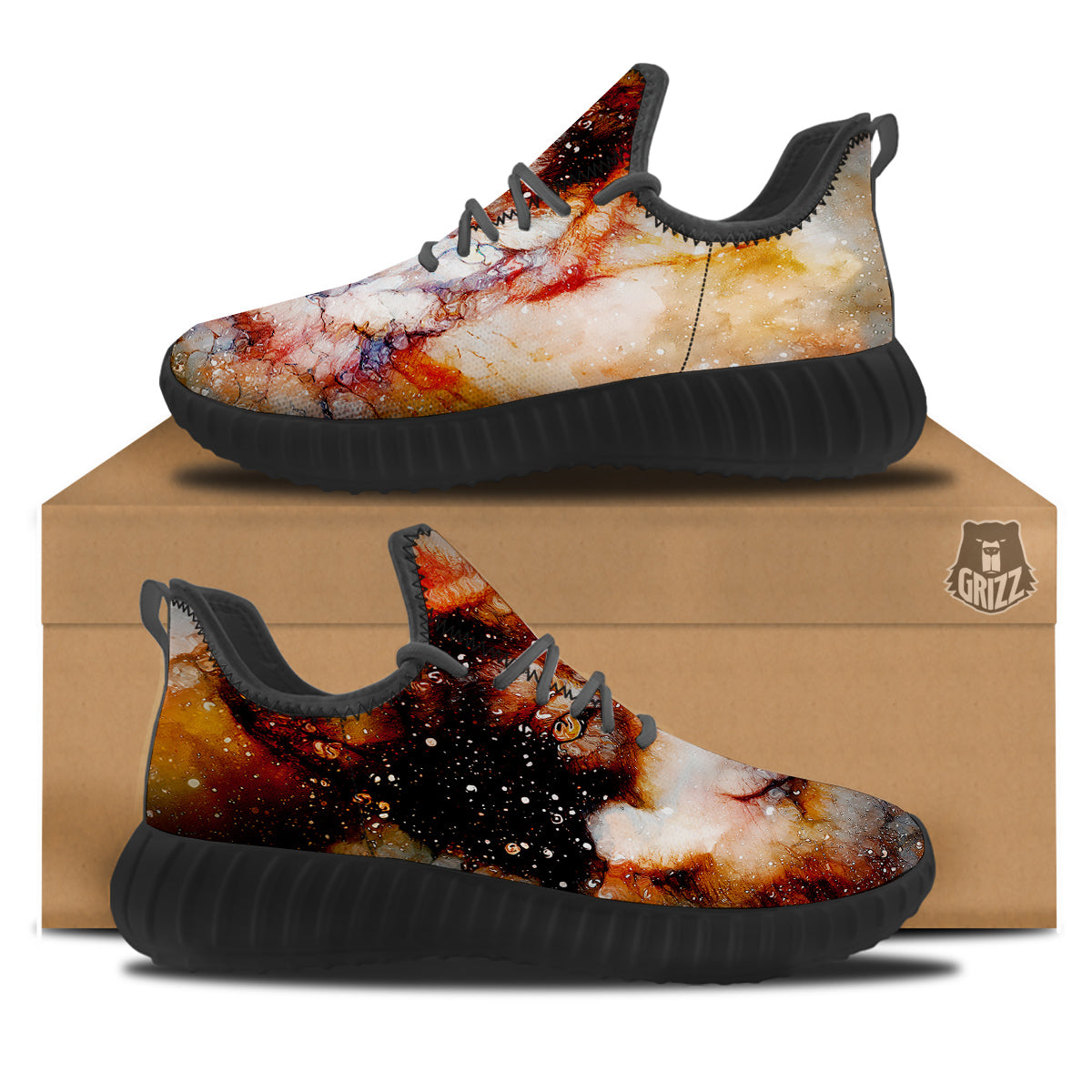 Portrait Cosmic Wolf Print Black Walking Shoes-grizzshop