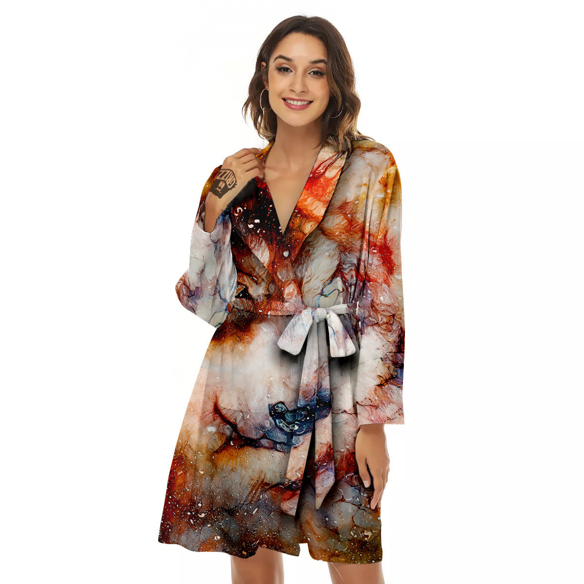 Portrait Cosmic Wolf Print Women's Robe-grizzshop