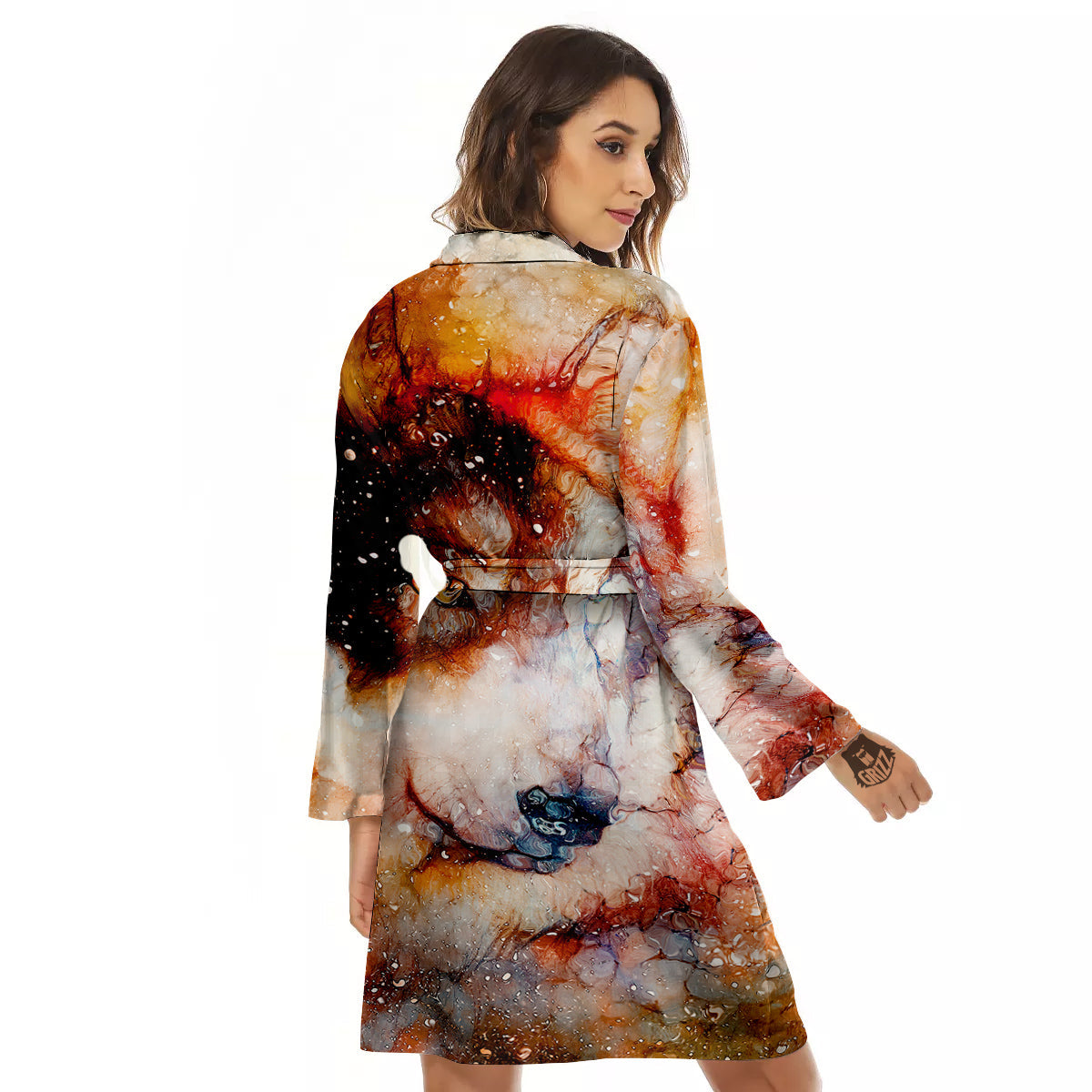 Portrait Cosmic Wolf Print Women's Robe-grizzshop