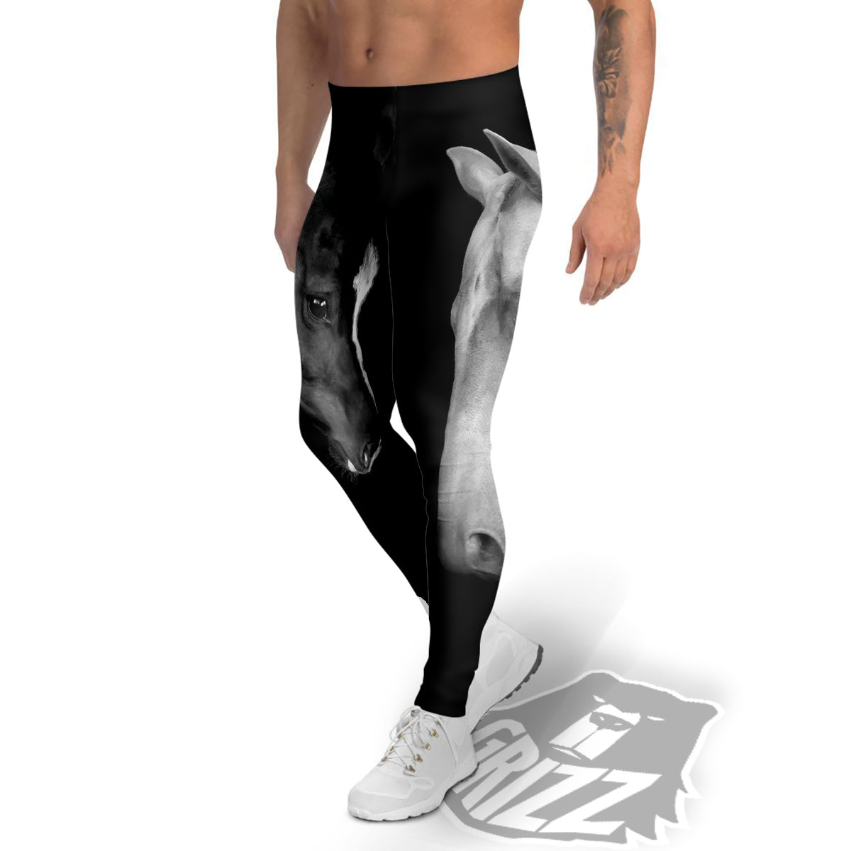Portrait Couple Horses Print Men's Leggings-grizzshop
