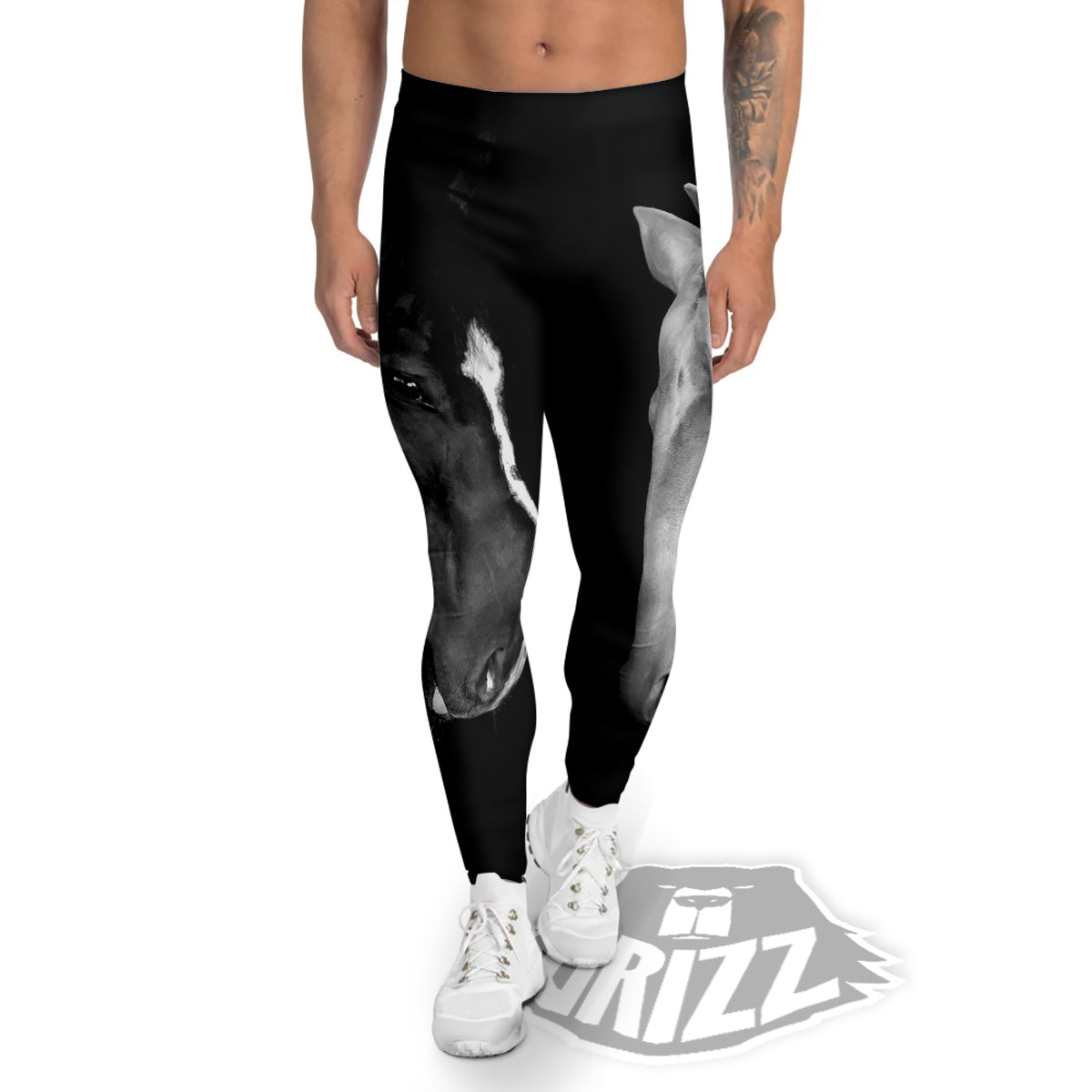 Portrait Couple Horses Print Men's Leggings-grizzshop