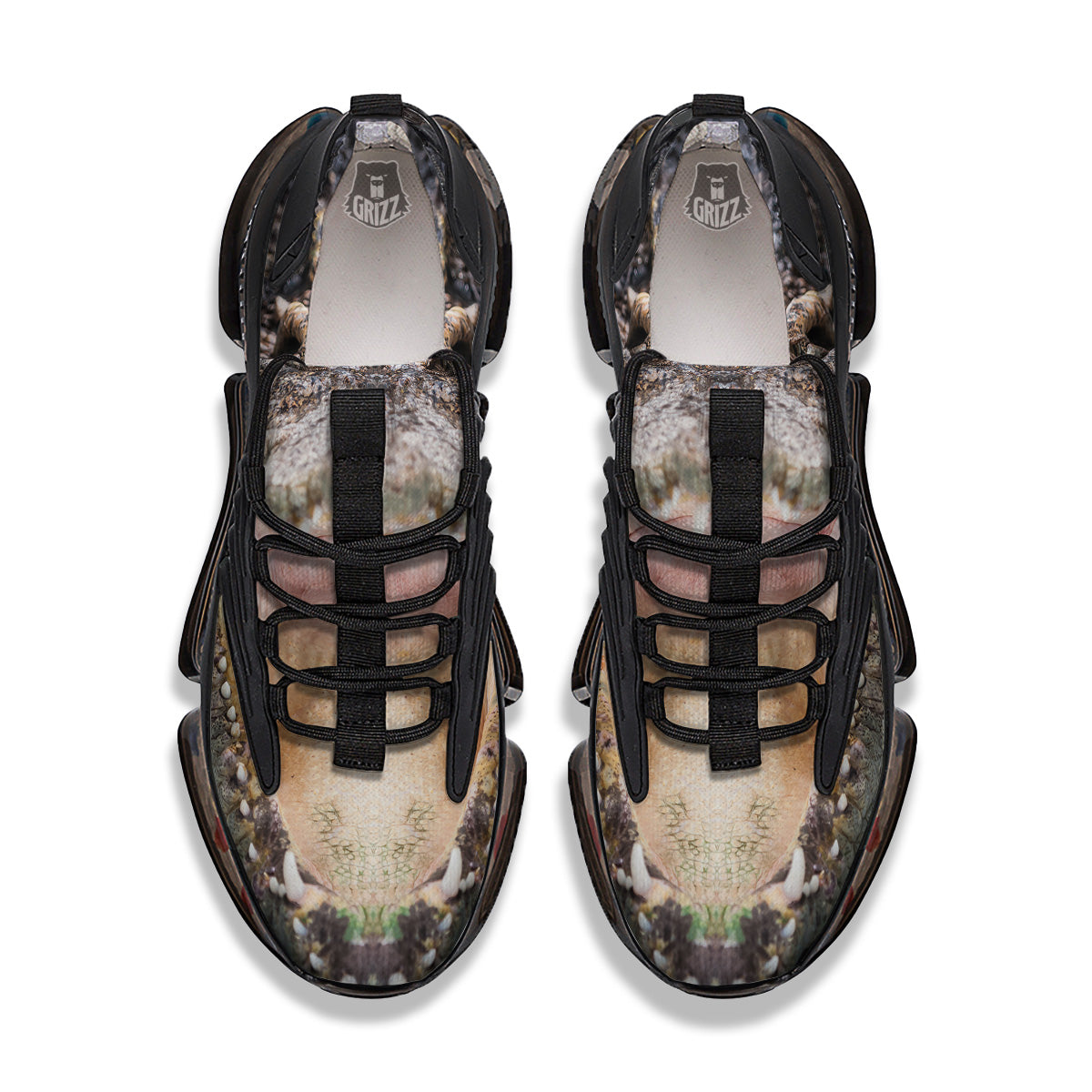 Portrait Crocodile Print Black Gym Shoes-grizzshop
