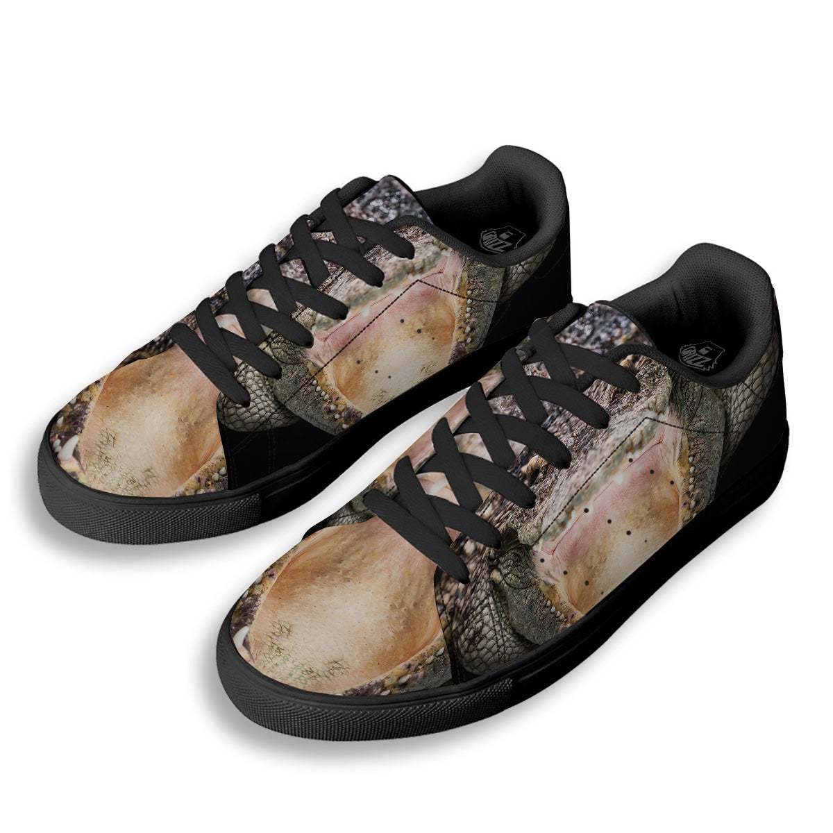Portrait Crocodile Print Black Low Top Sneakers-grizzshop