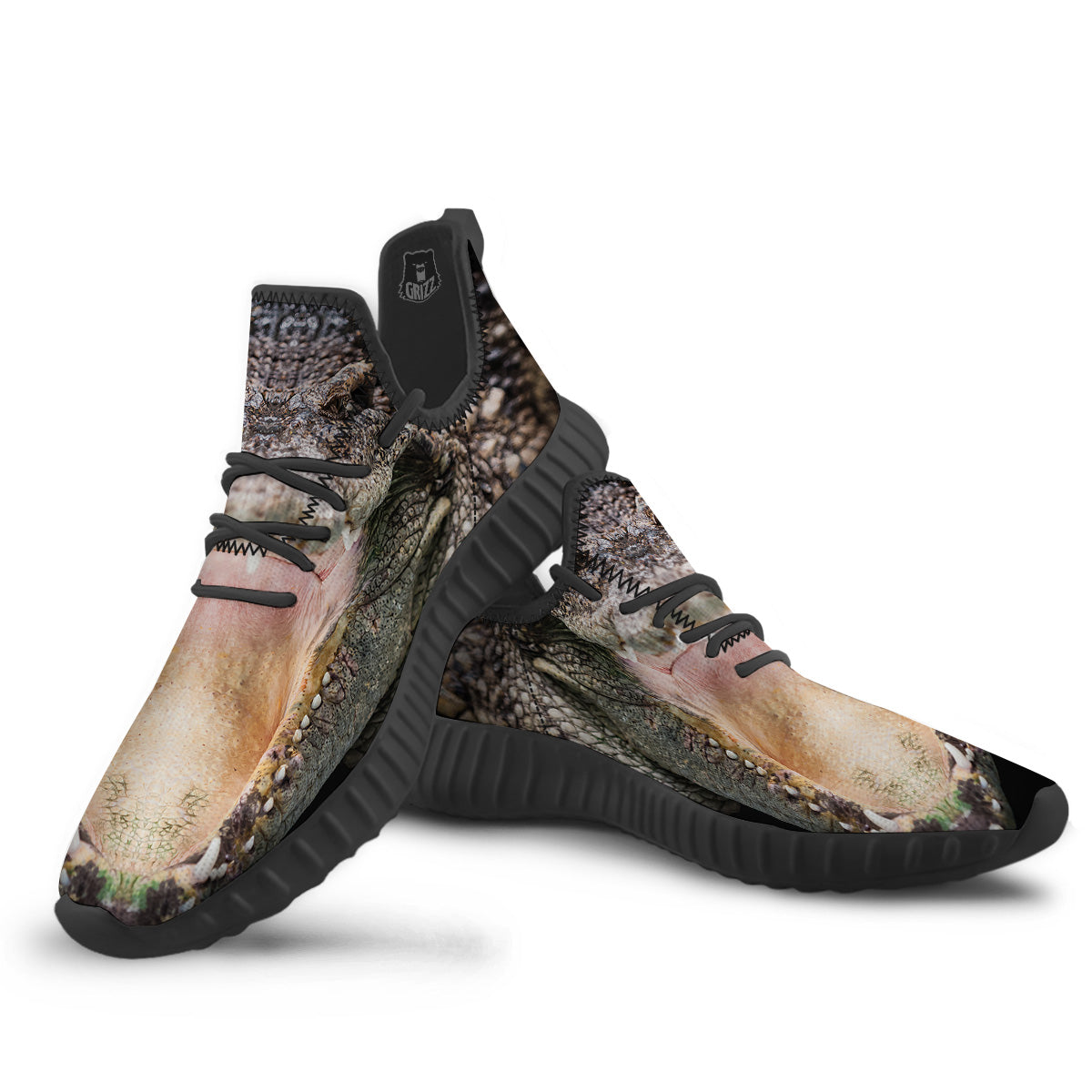 Portrait Crocodile Print Black Walking Shoes-grizzshop