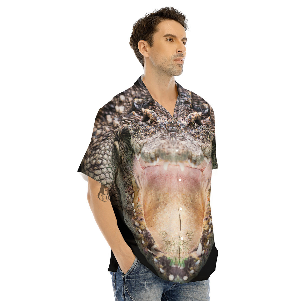 Portrait Crocodile Print Men's Hawaiian Shirt-grizzshop