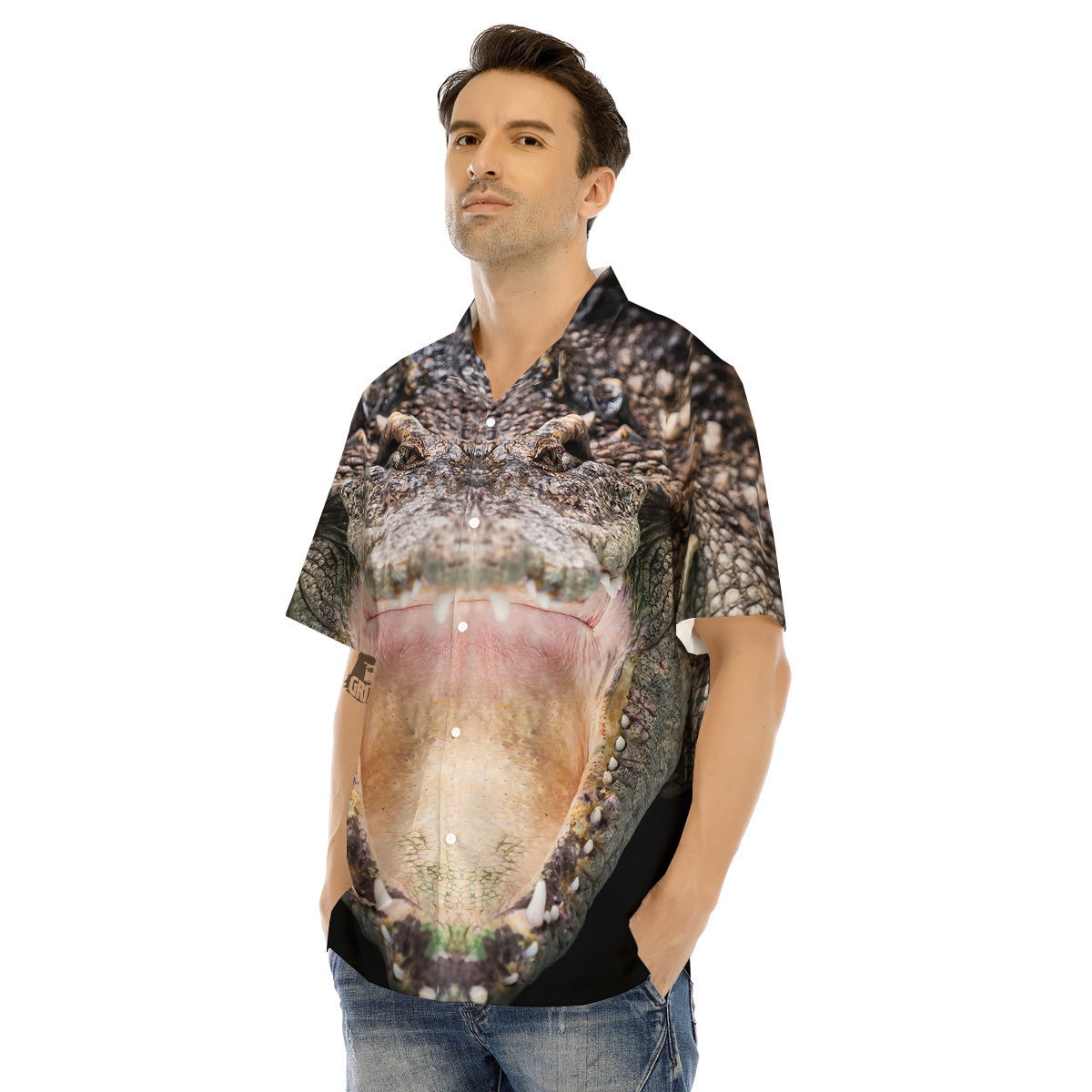 Portrait Crocodile Print Men's Hawaiian Shirt-grizzshop