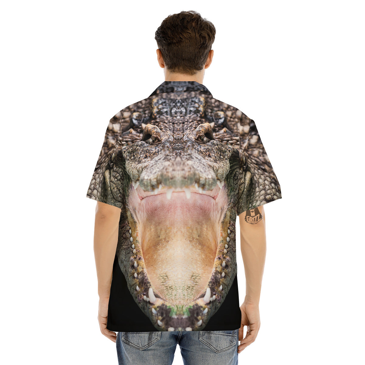 Portrait Crocodile Print Men's Hawaiian Shirt-grizzshop