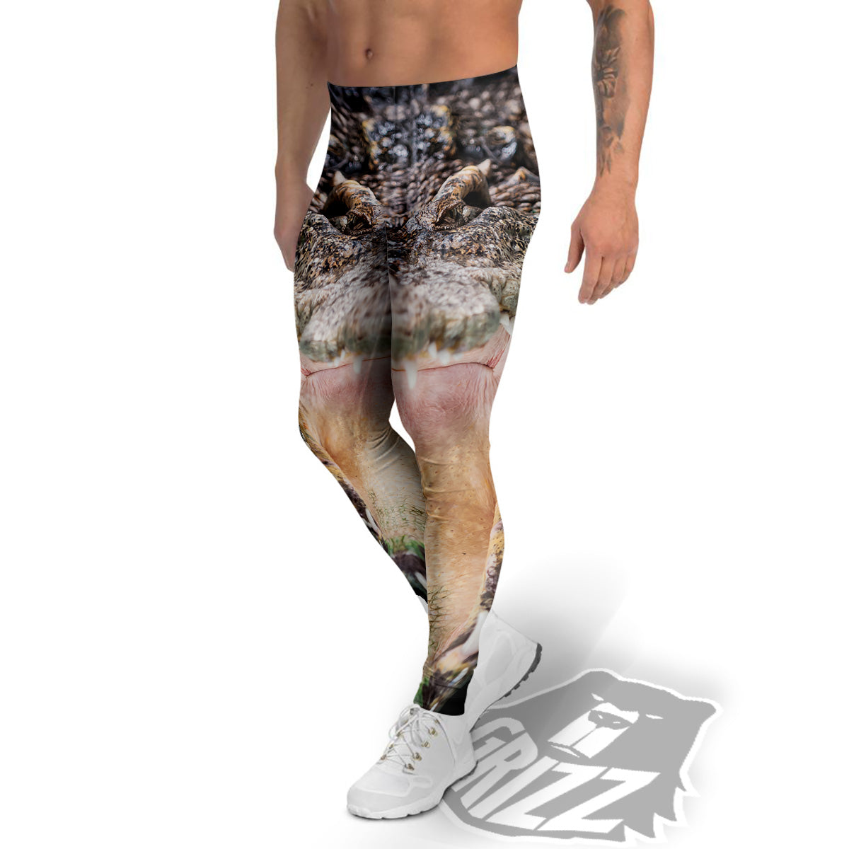 Portrait Crocodile Print Men's Leggings-grizzshop