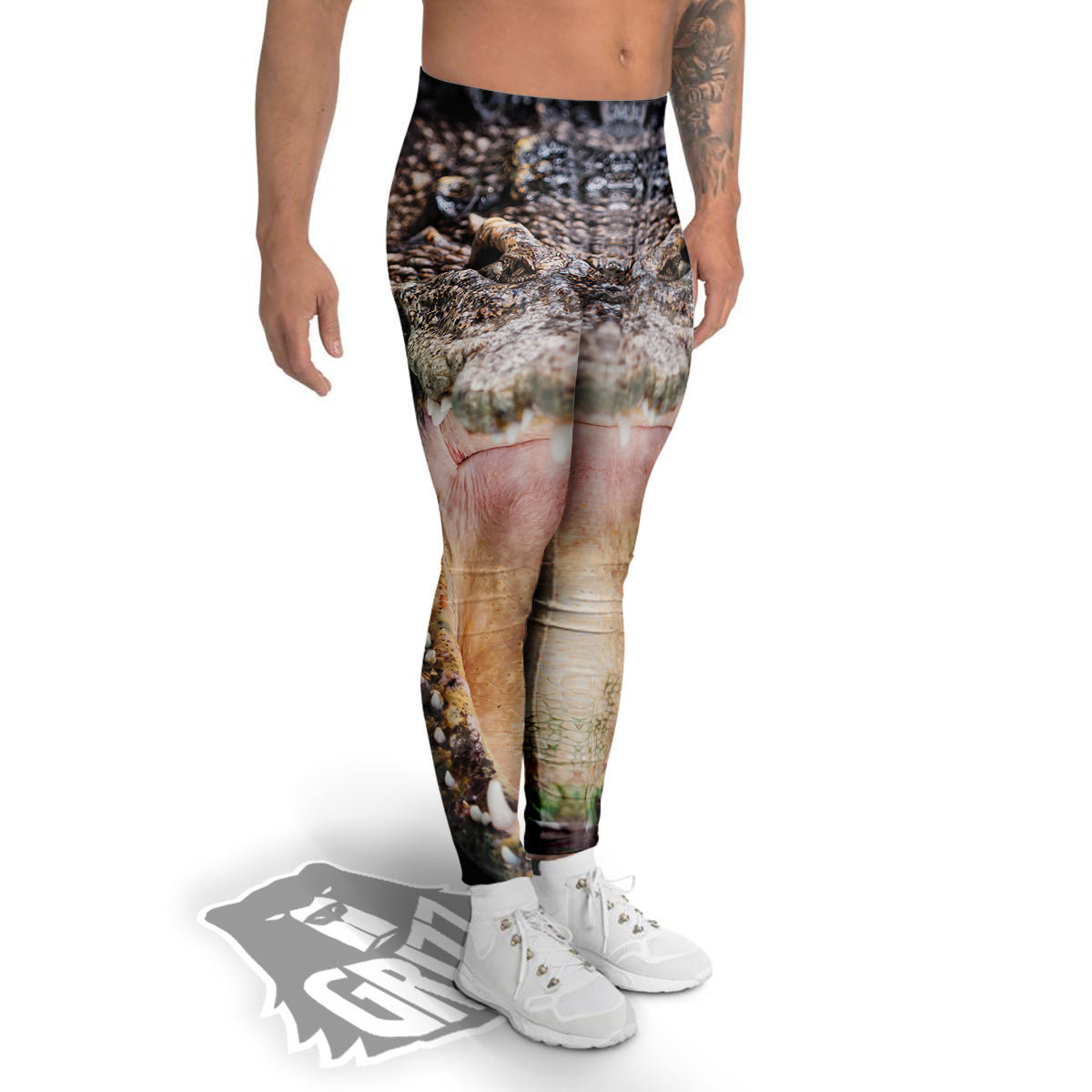 Portrait Crocodile Print Men's Leggings-grizzshop