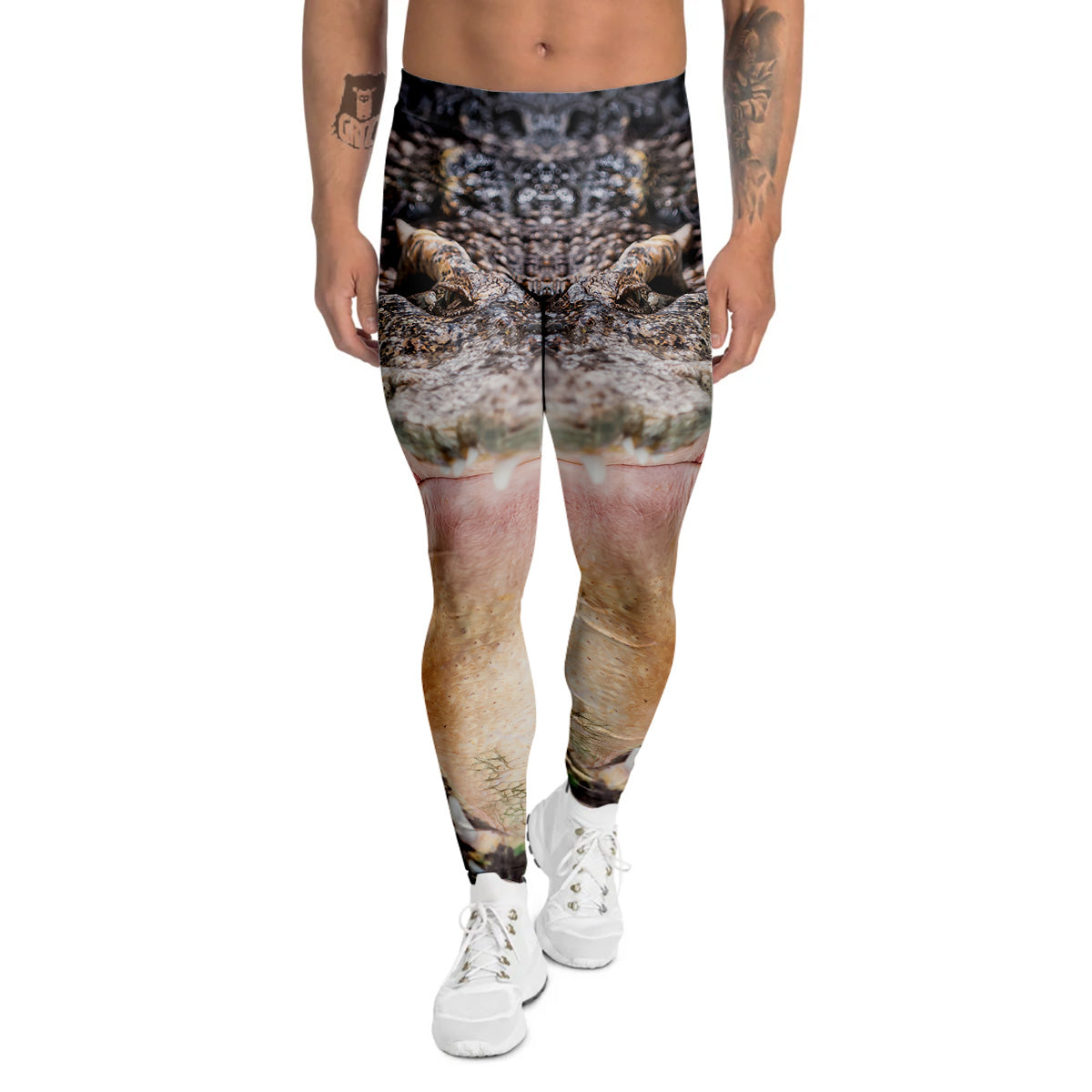 Portrait Crocodile Print Men's Leggings-grizzshop