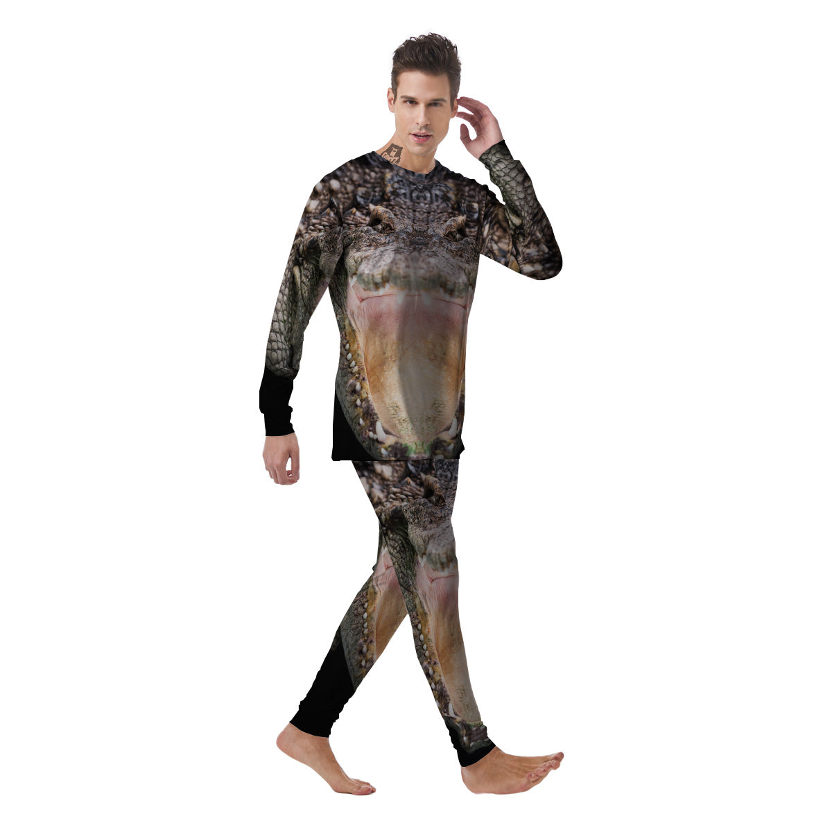 Portrait Crocodile Print Men's Pajamas-grizzshop