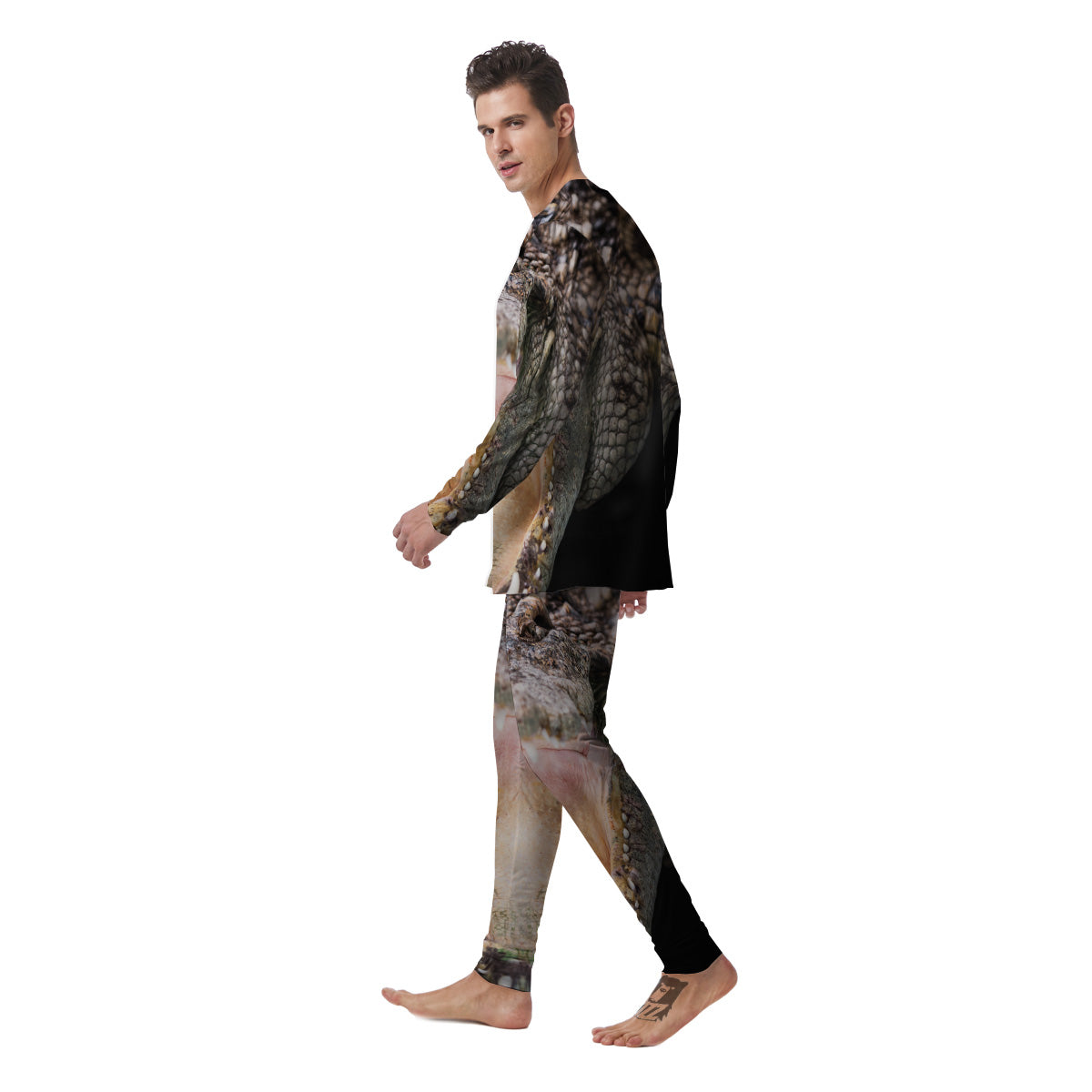 Portrait Crocodile Print Men's Pajamas-grizzshop