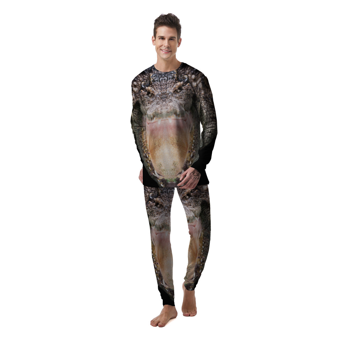 Portrait Crocodile Print Men's Pajamas-grizzshop