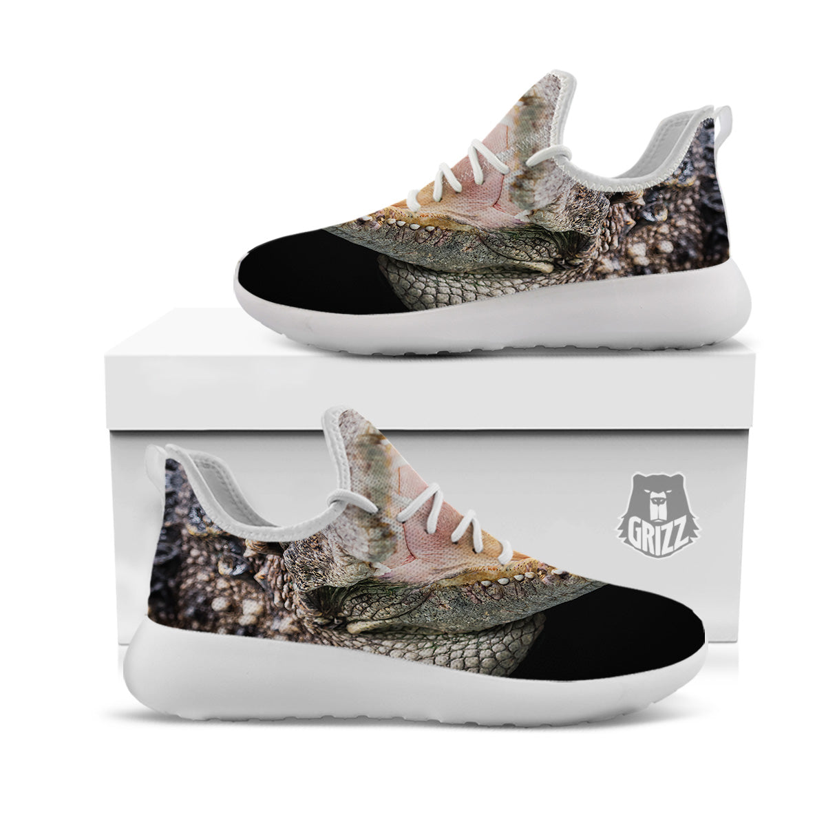 Portrait Crocodile Print White Athletic Shoes-grizzshop