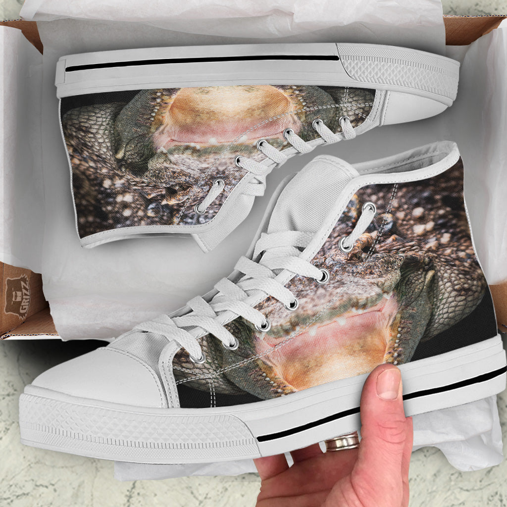 Portrait Crocodile Print White High Top Shoes-grizzshop