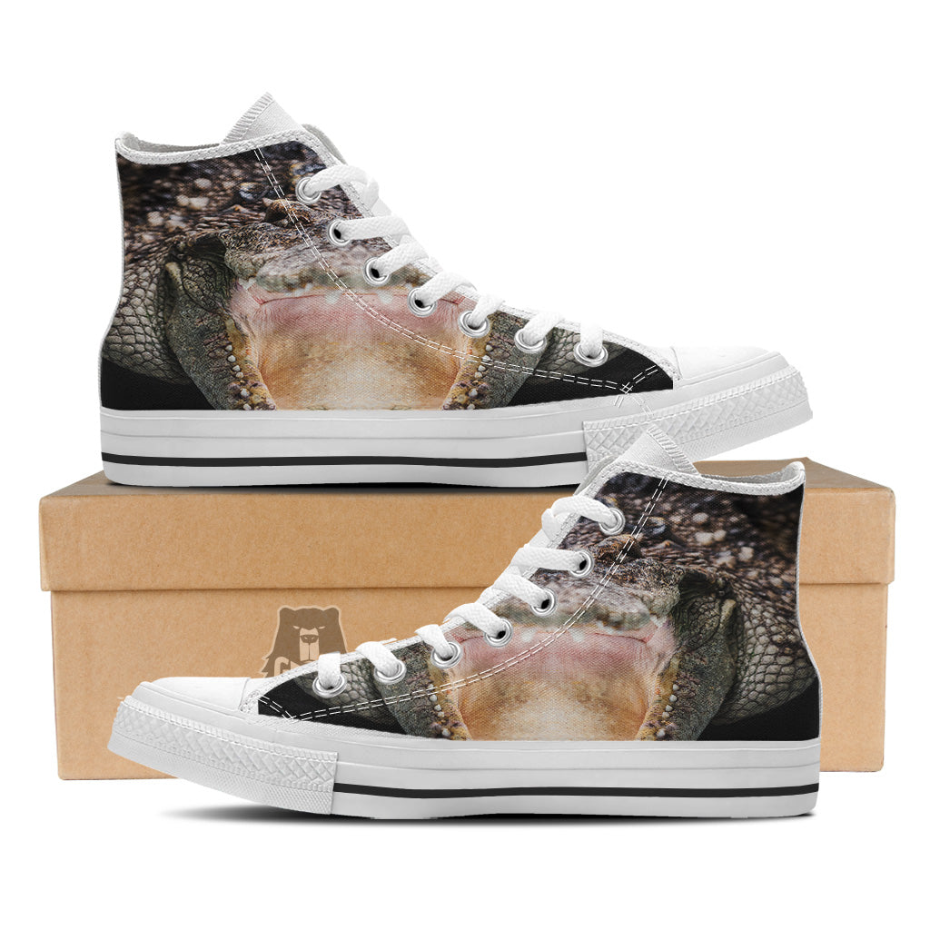 Portrait Crocodile Print White High Top Shoes-grizzshop