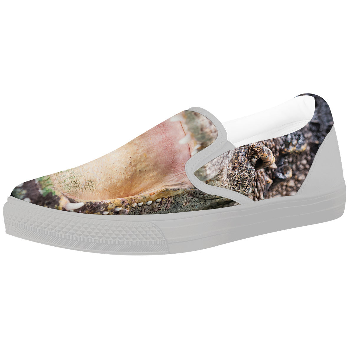 Portrait Crocodile Print White Slip On Shoes-grizzshop