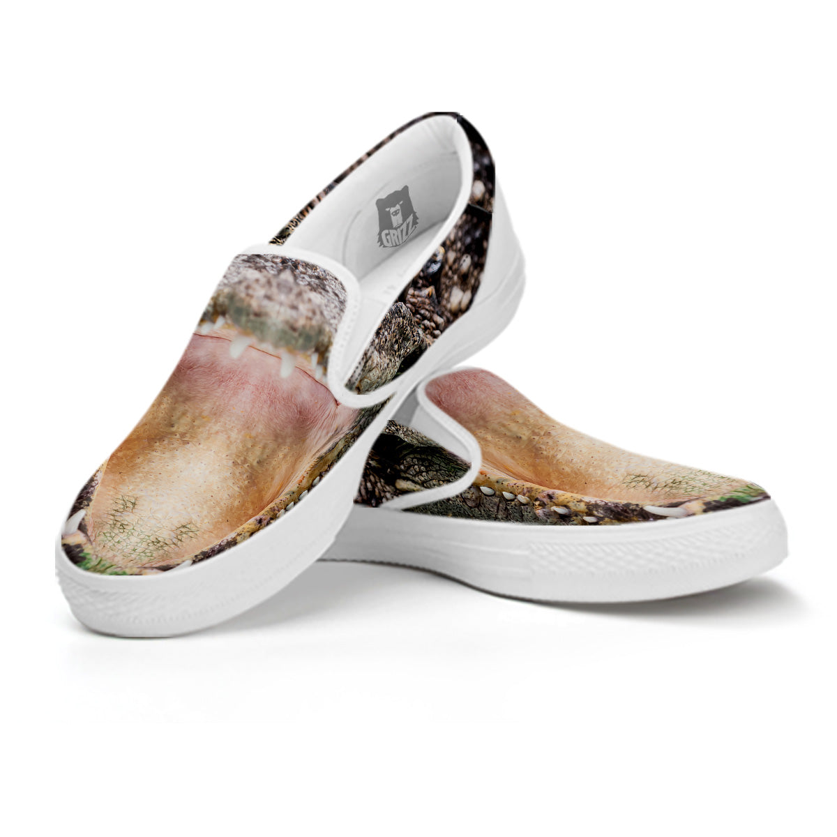 Portrait Crocodile Print White Slip On Shoes-grizzshop