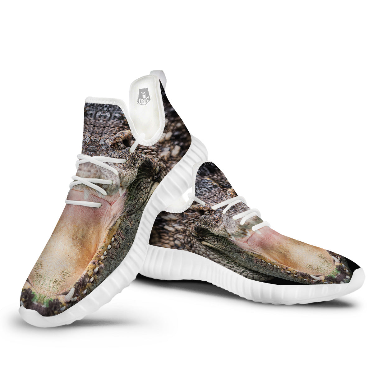 Portrait Crocodile Print White Walking Shoes-grizzshop