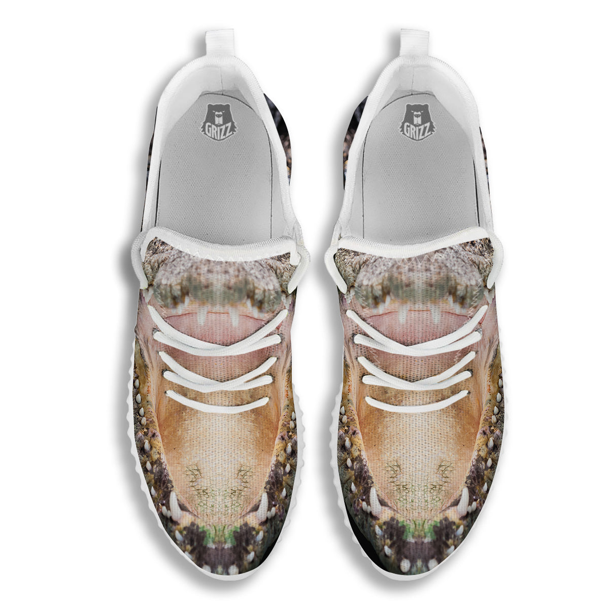 Portrait Crocodile Print White Walking Shoes-grizzshop