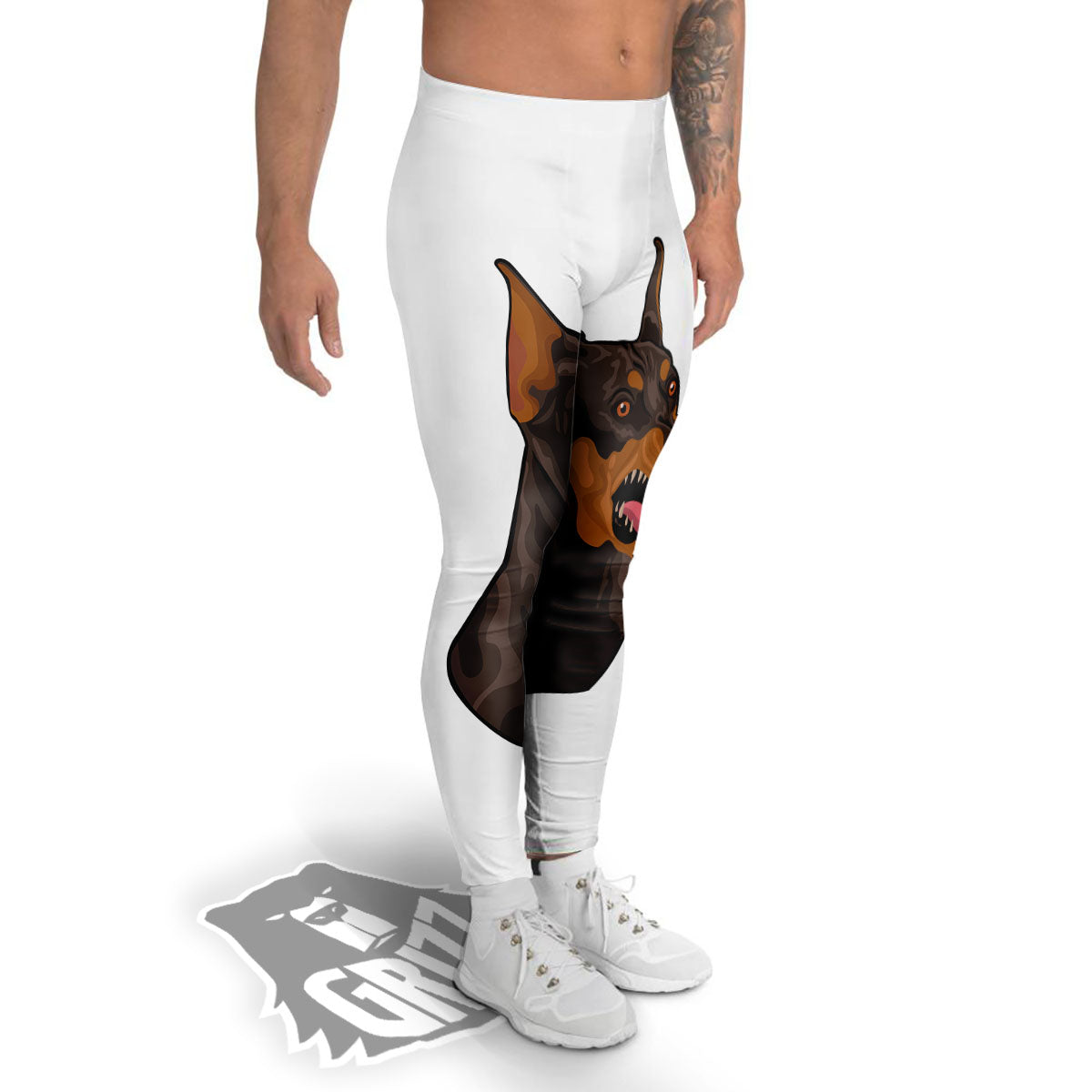 Portrait Dobermann Print Men's Leggings-grizzshop