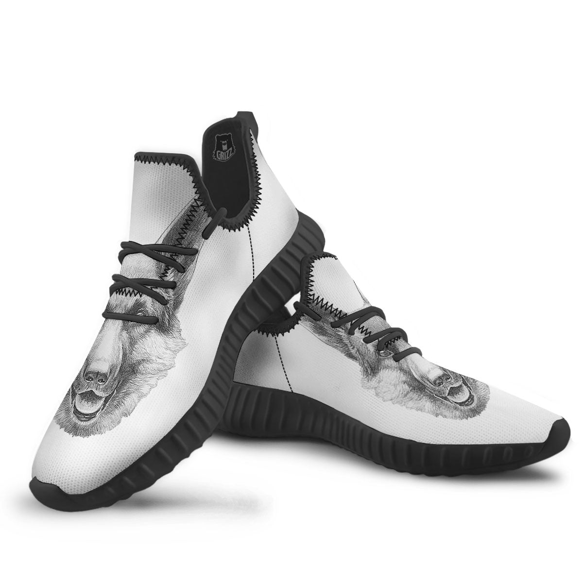 Portrait Dog German Shepherd Print Black Walking Shoes-grizzshop