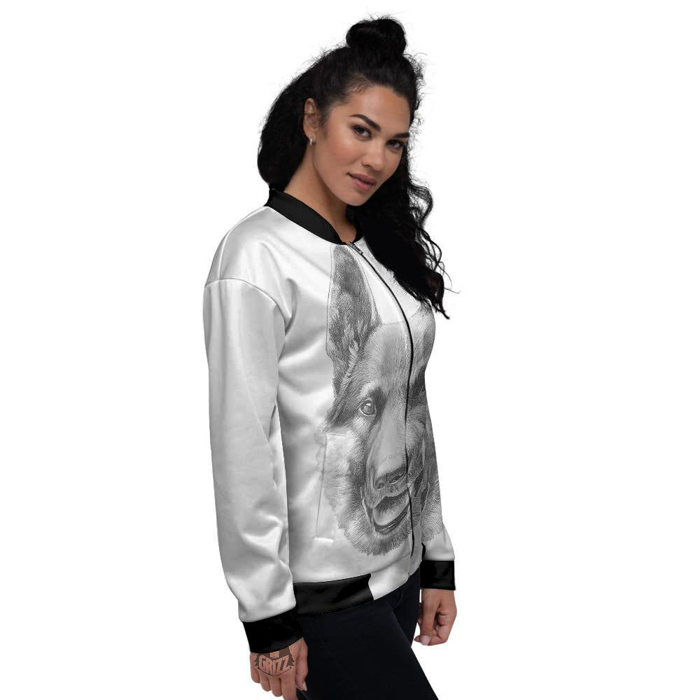 Portrait Dog German Shepherd Print Women's Bomber Jacket-grizzshop