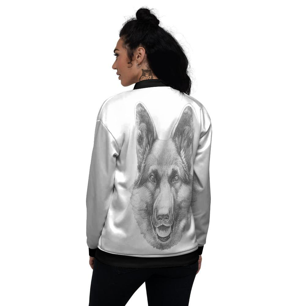 Portrait Dog German Shepherd Print Women's Bomber Jacket-grizzshop