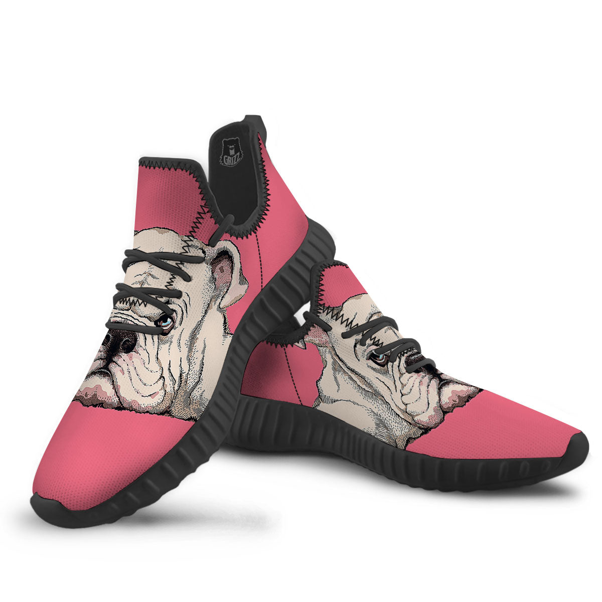 Portrait English Bulldog Print Black Walking Shoes-grizzshop