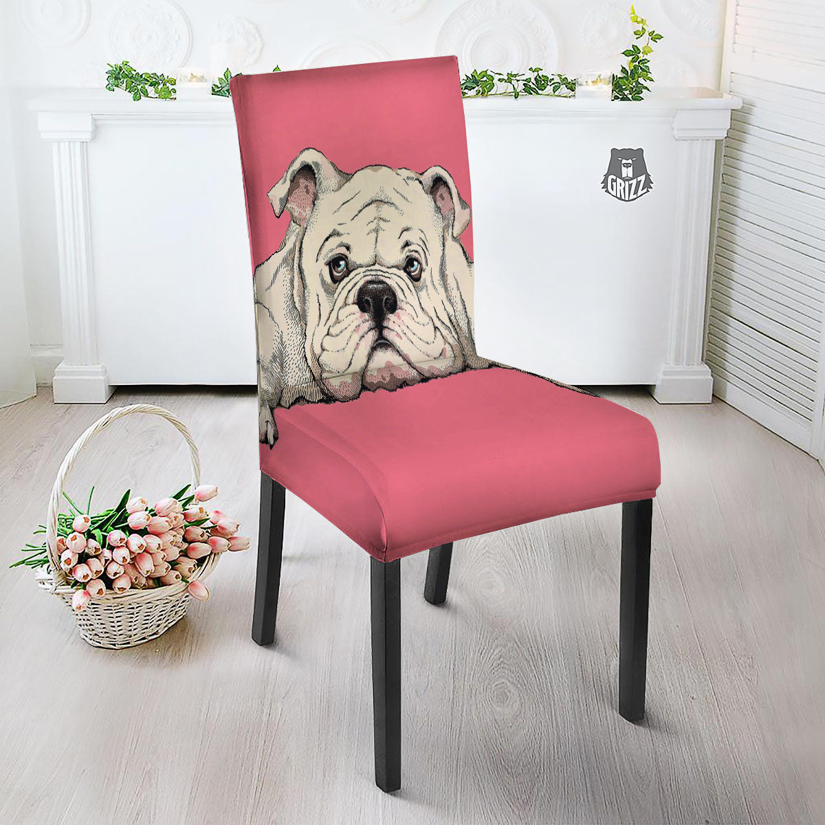 Portrait English Bulldog Print Dining Chair Slipcover-grizzshop