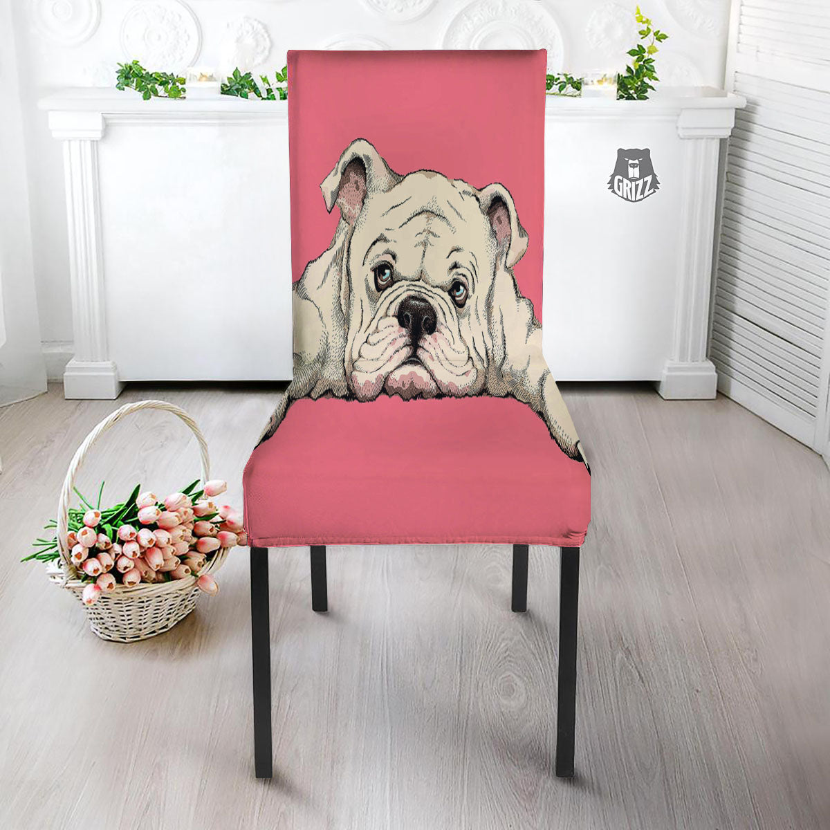 Portrait English Bulldog Print Dining Chair Slipcover-grizzshop