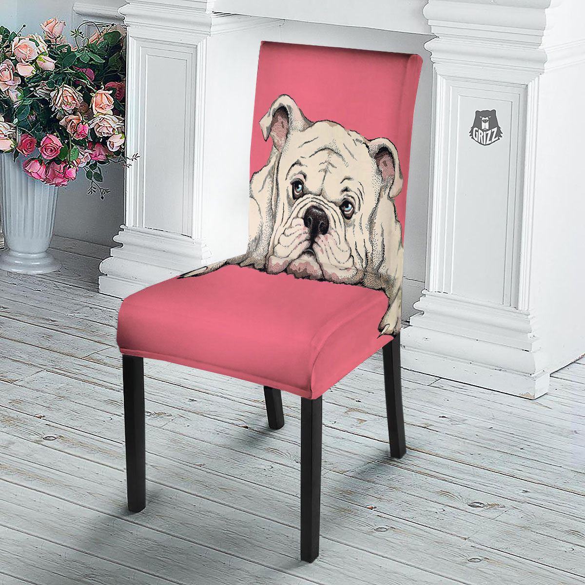 Portrait English Bulldog Print Dining Chair Slipcover-grizzshop