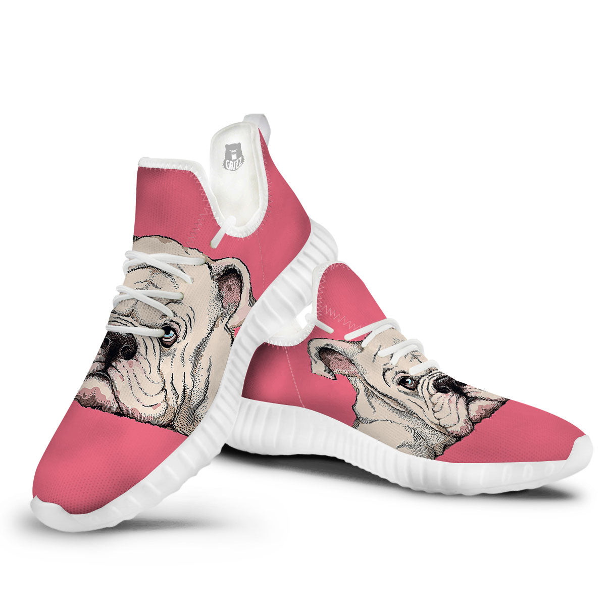 Portrait English Bulldog Print White Walking Shoes-grizzshop