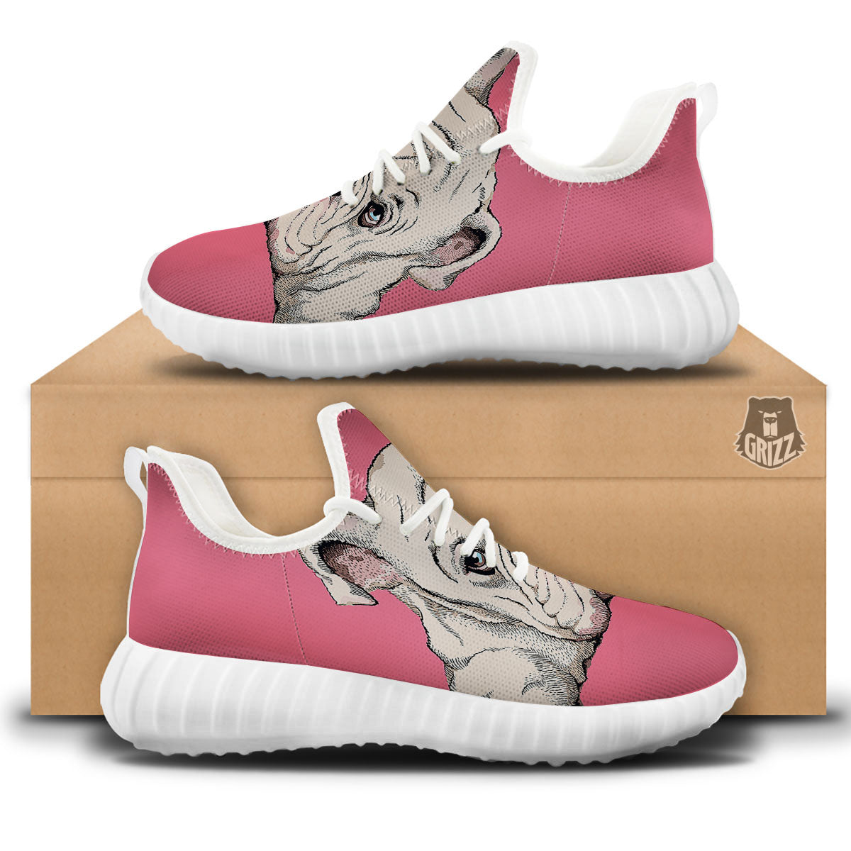 Portrait English Bulldog Print White Walking Shoes-grizzshop