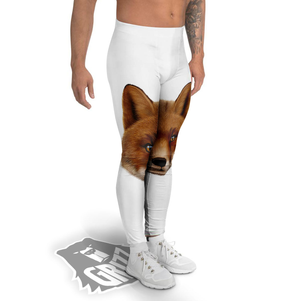 Portrait Fox Print Men's Leggings-grizzshop