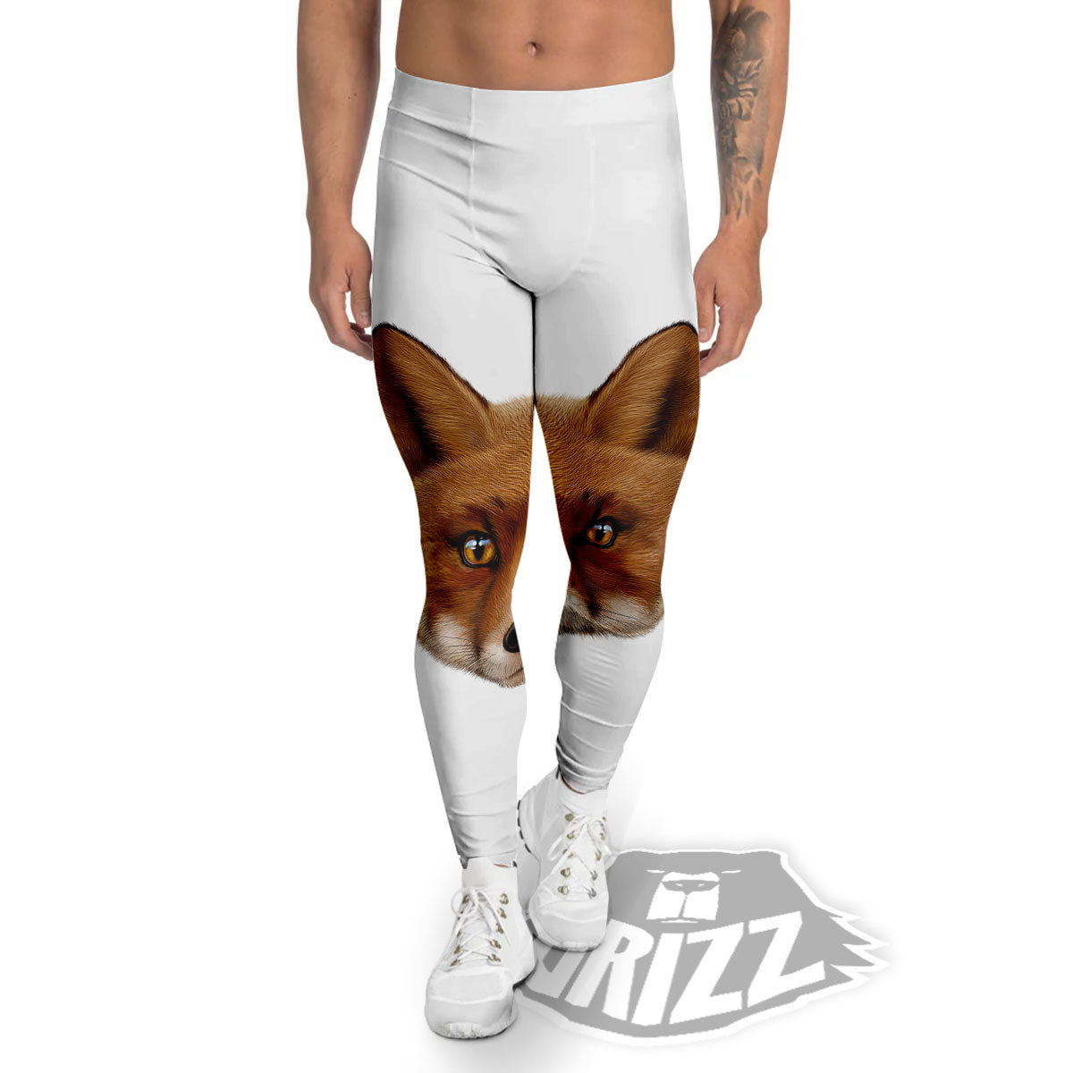 Portrait Fox Print Men's Leggings-grizzshop