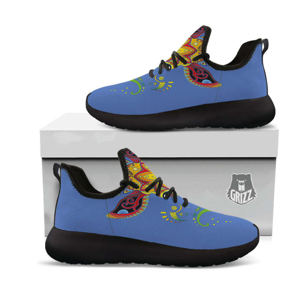 Portrait Giraffe Colorful Print Black Athletic Shoes-grizzshop