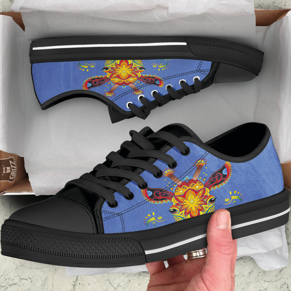 Portrait Giraffe Colorful Print Black Low Top Shoes-grizzshop