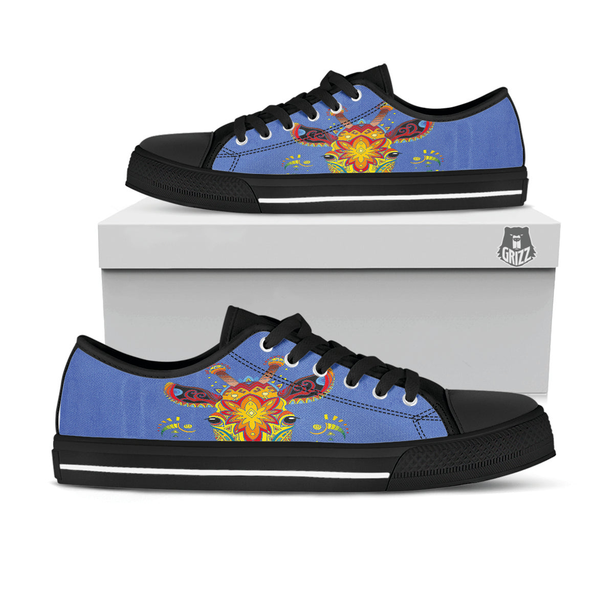Portrait Giraffe Colorful Print Black Low Top Shoes-grizzshop