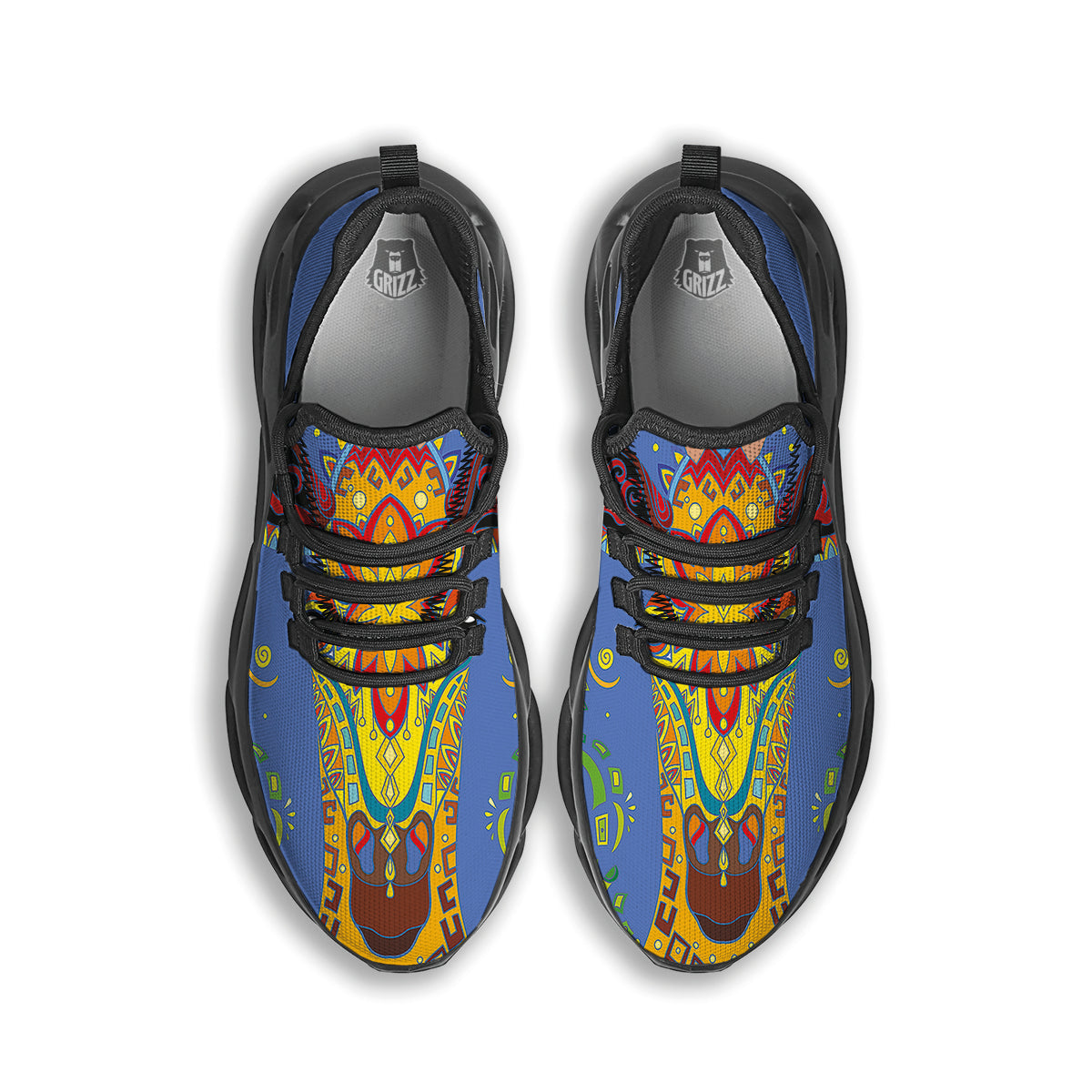 Portrait Giraffe Colorful Print Black Running Shoes-grizzshop