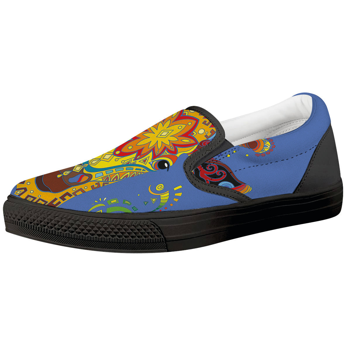 Portrait Giraffe Colorful Print Black Slip On Shoes-grizzshop