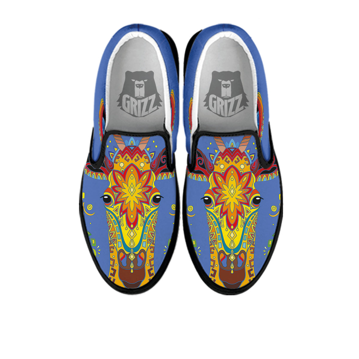Portrait Giraffe Colorful Print Black Slip On Shoes-grizzshop