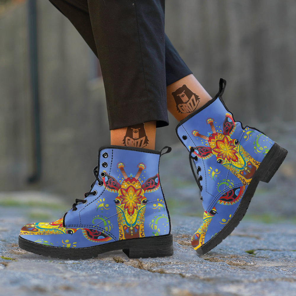 Portrait Giraffe Colorful Print Leather Boots-grizzshop