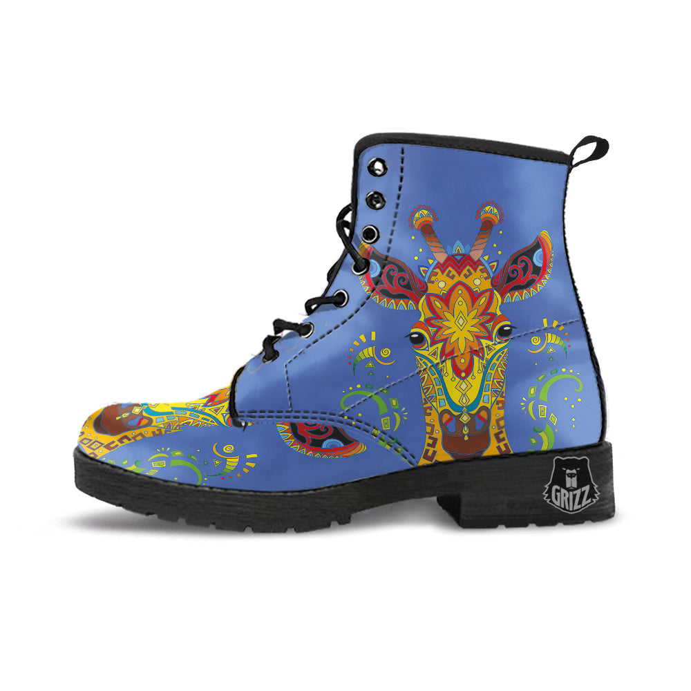 Portrait Giraffe Colorful Print Leather Boots-grizzshop