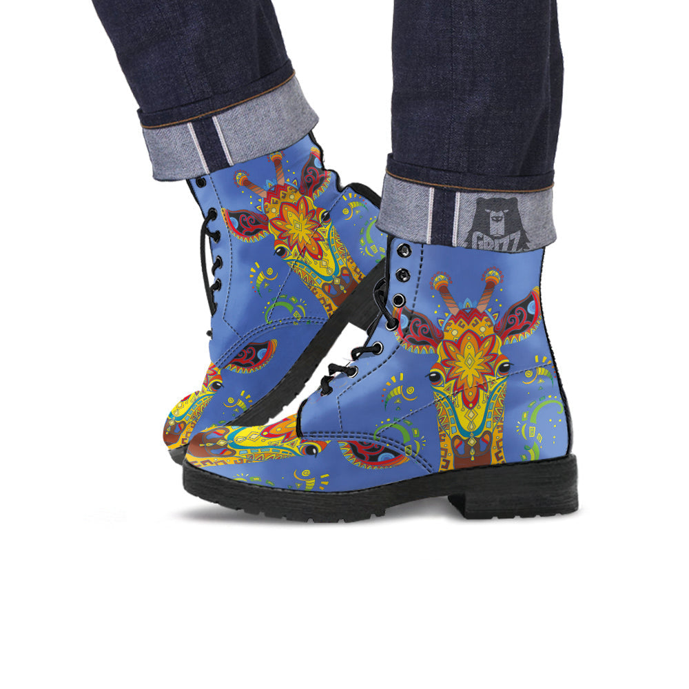 Portrait Giraffe Colorful Print Leather Boots-grizzshop
