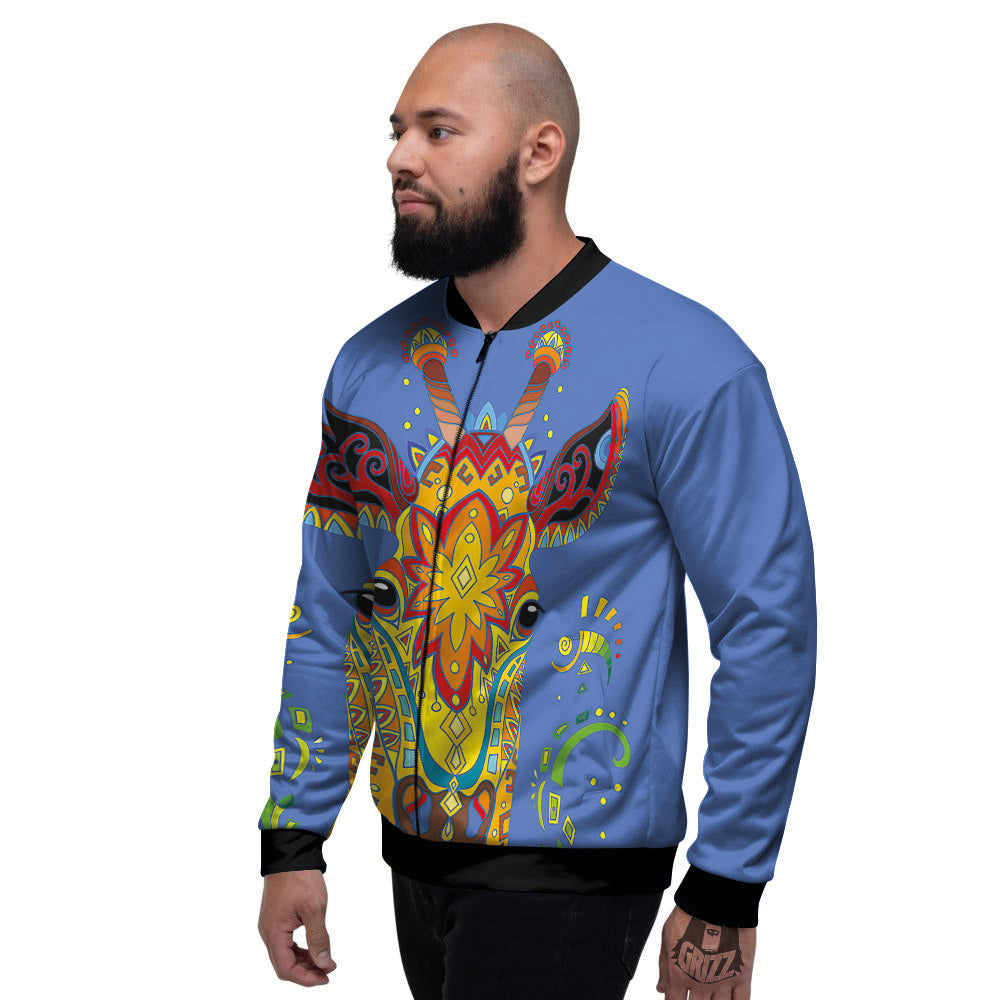 Portrait Giraffe Colorful Print Men's Bomber Jacket-grizzshop