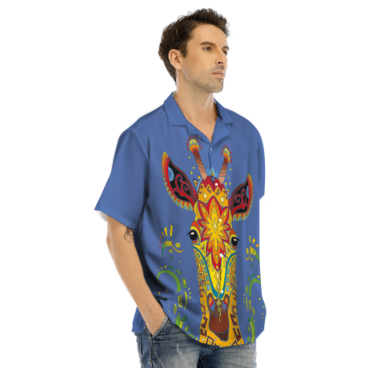 Portrait Giraffe Colorful Print Men's Hawaiian Shirt-grizzshop