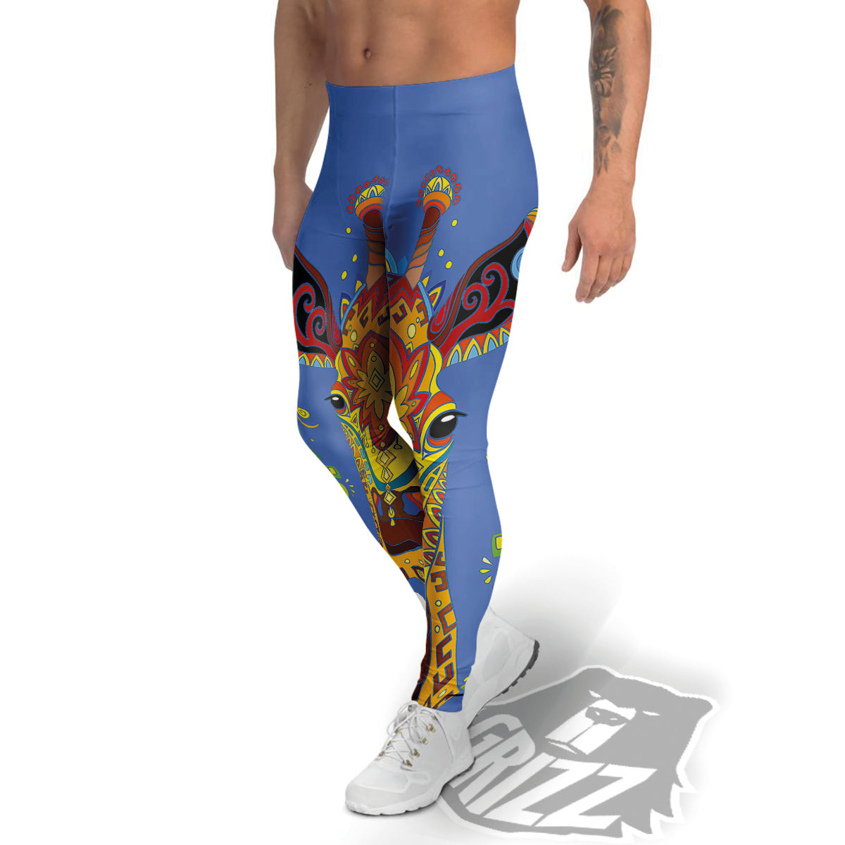 Portrait Giraffe Colorful Print Men's Leggings-grizzshop