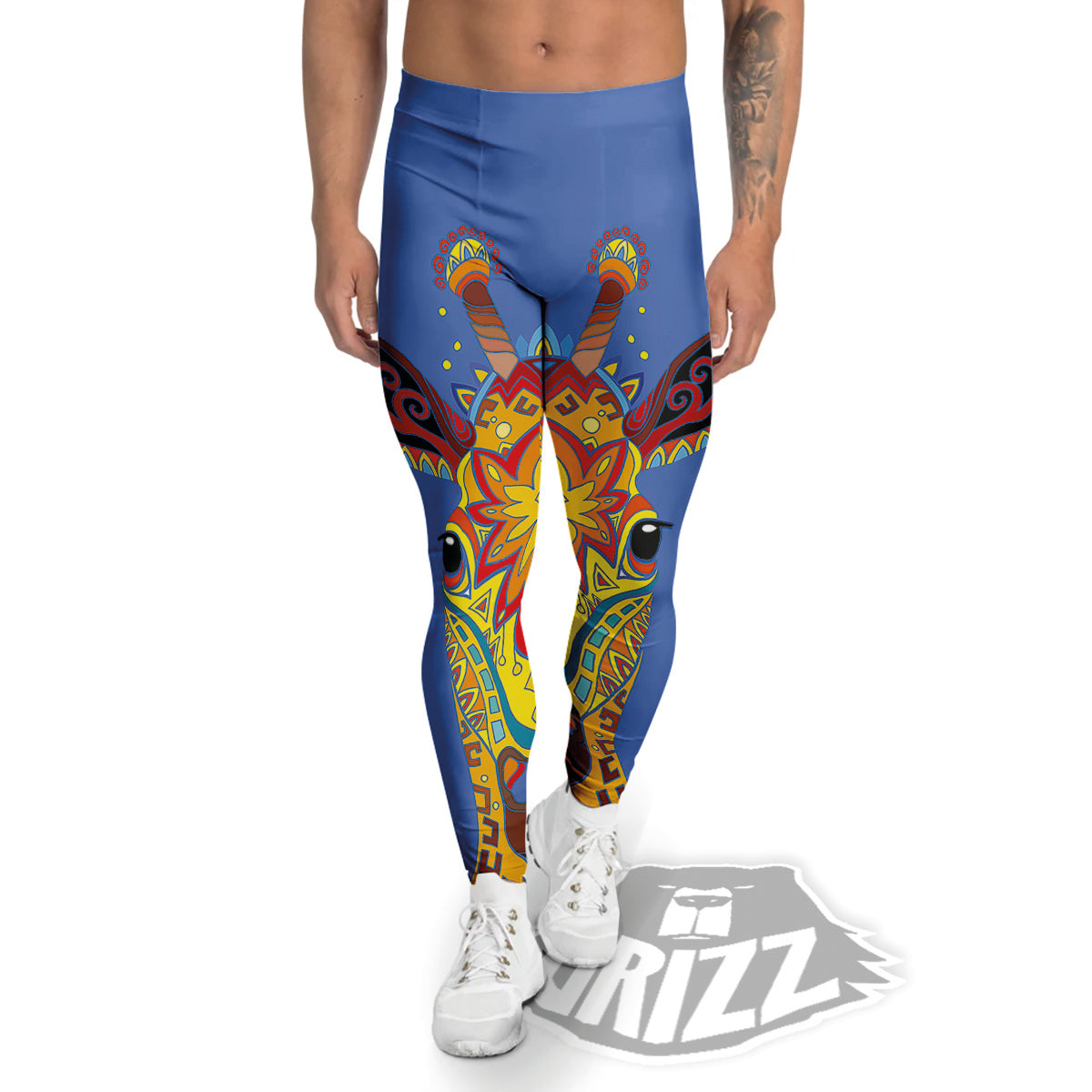 Portrait Giraffe Colorful Print Men's Leggings-grizzshop